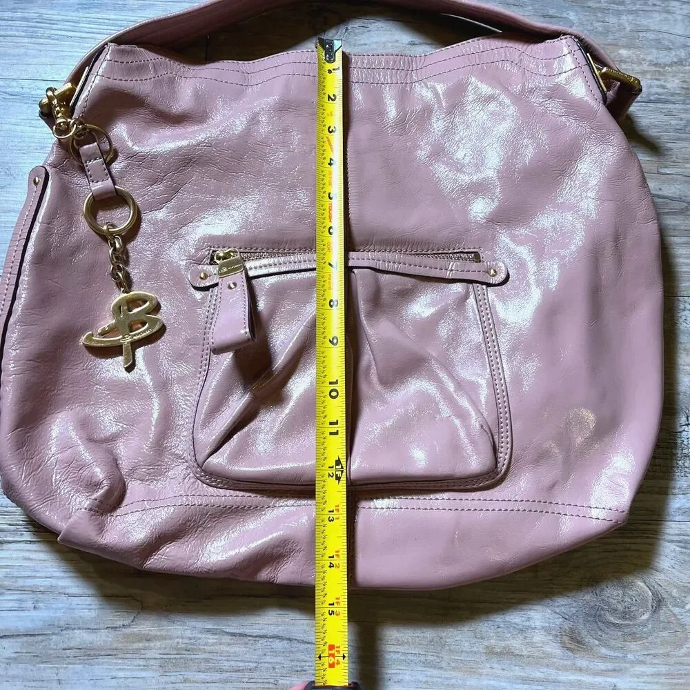 B Makowsky Shoulder Bag Patent Leather Pink Mauve Y2K Vintage Glam Charm 2000s